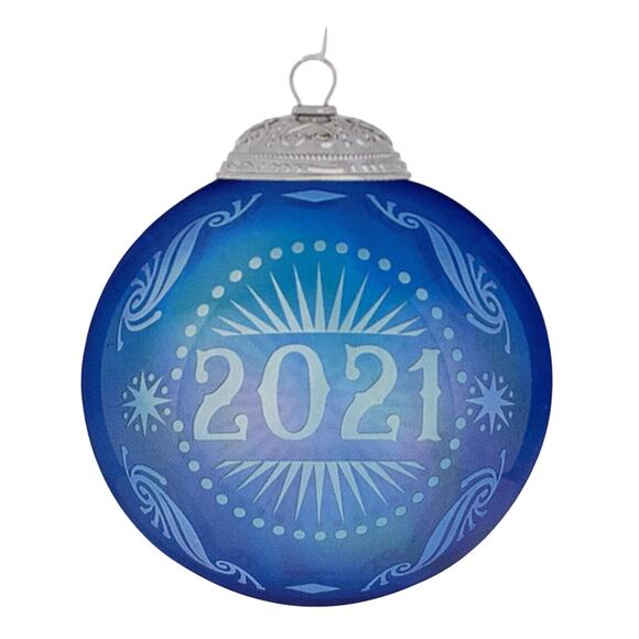 Hallmark Keepsake CHRISTMAS COMMEMORATIVE Glass Ball 2021‎ Blue NIB - Picture 2 of 7